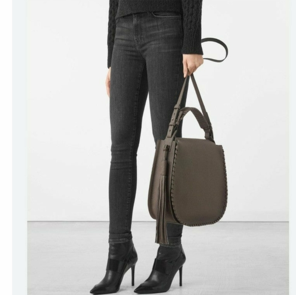 All Saints Handbags - All Saints Mori Hobo Bag in Grey/Brown Leather